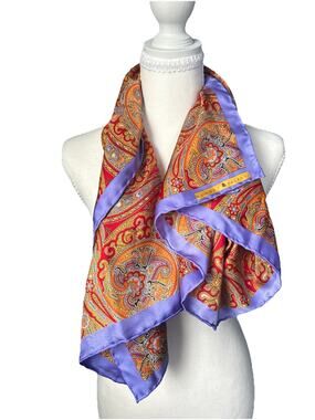 Vintage Audrey Talbott Silk Scarf Square Paisley Hand Rolled Hem. Boho Summer